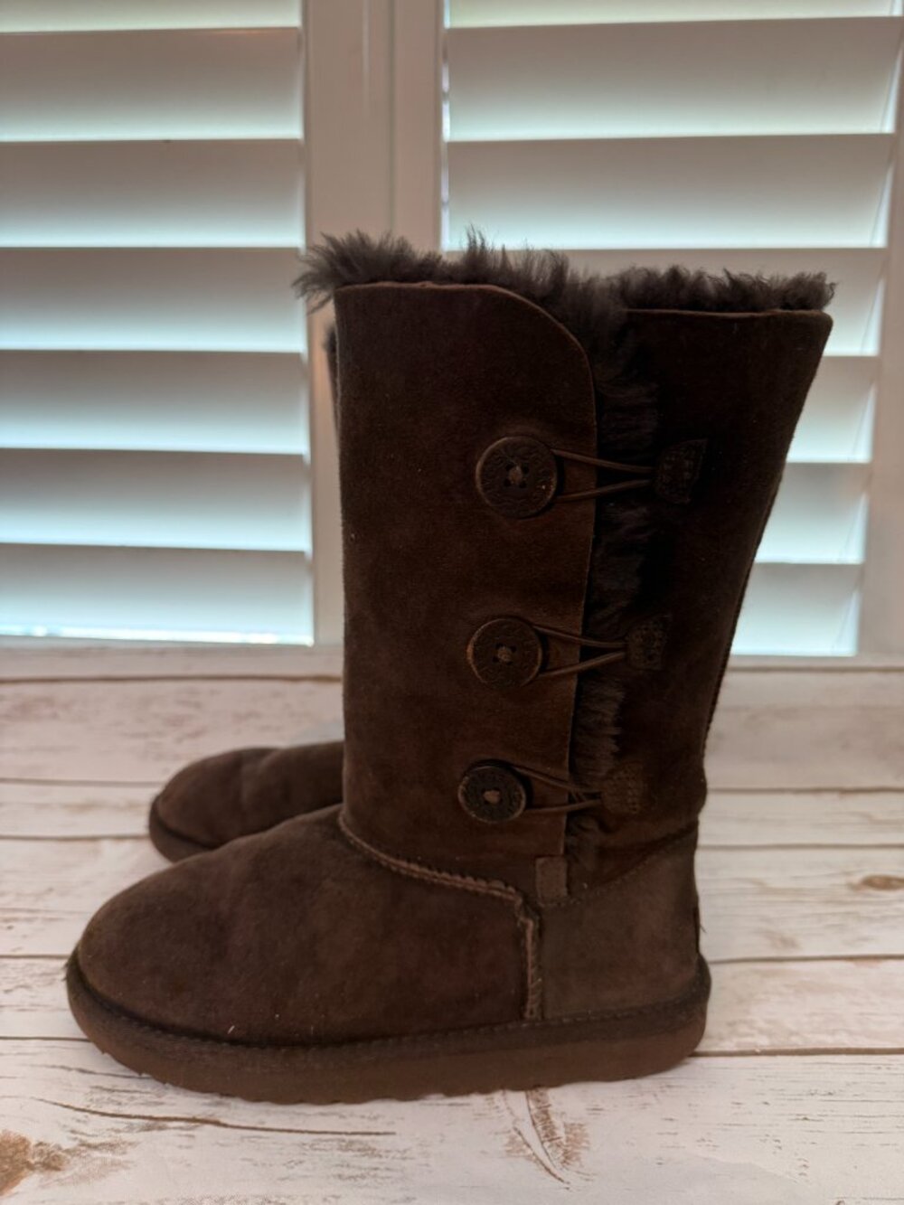 UGG Bailey Button Triplet 1962 Kids Size 3 Chocolate Brown Tall Boots